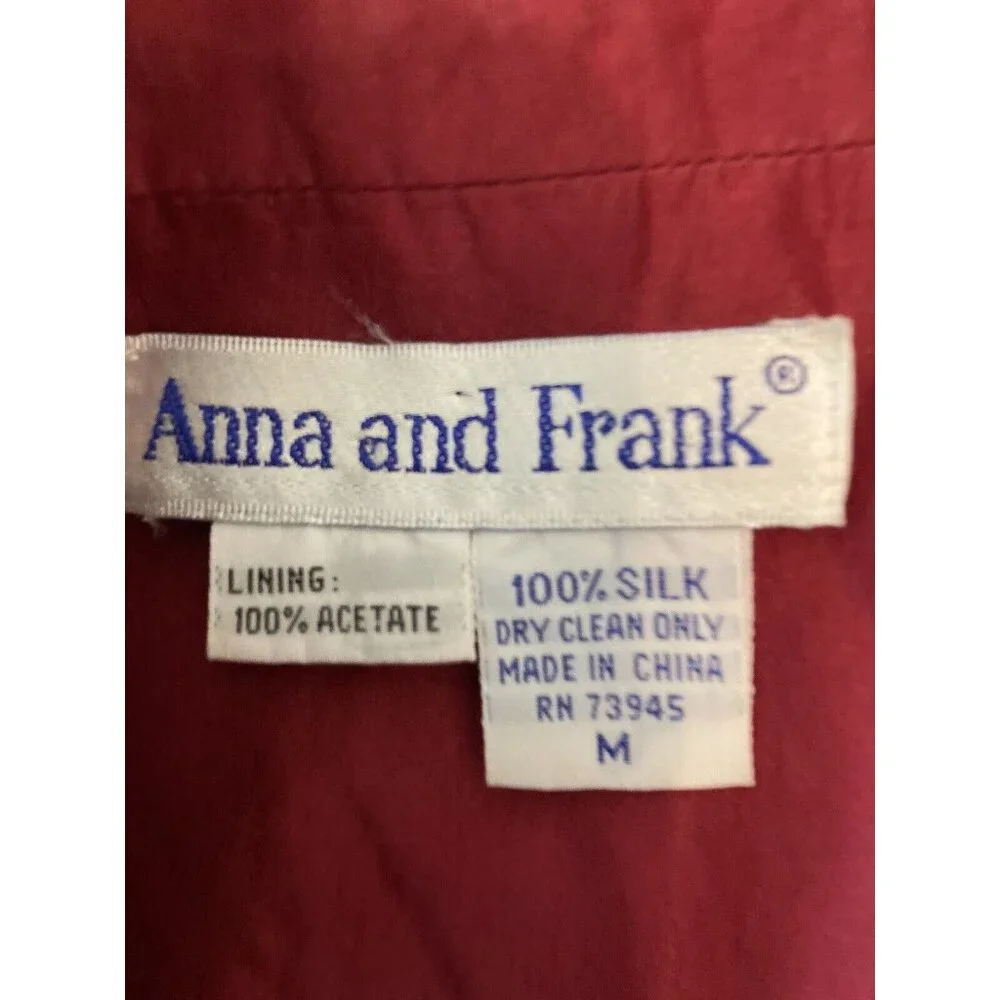 Vintage Anna and Frank 1980’s Silk Blazer Top Cranverry Red Size M Oversized EUC